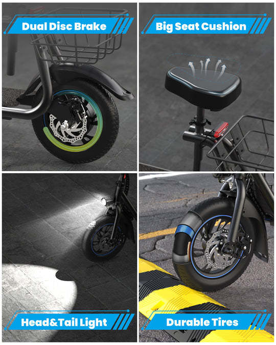 800W(Peak) Electric Scooter with Removeable Front And Back Basket