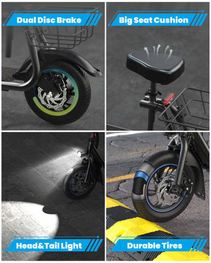 800W(Peak) Electric Scooter with Removeable Front And Back Basket