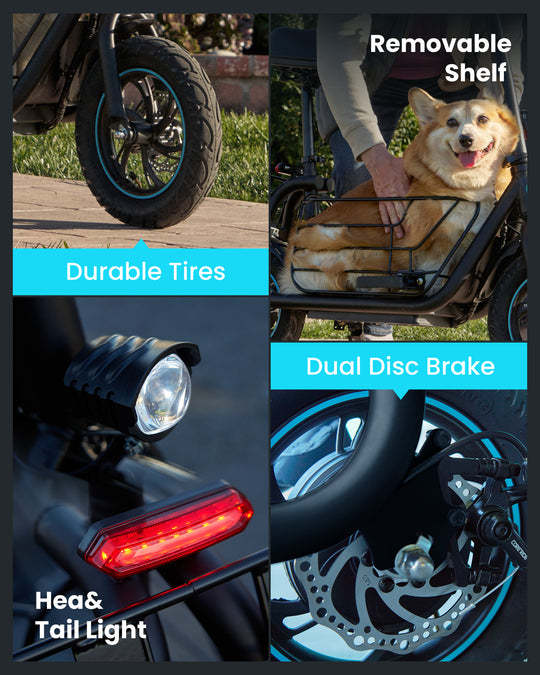 800W(Peak) Electric Scooter with Removeable Front And Back Basket