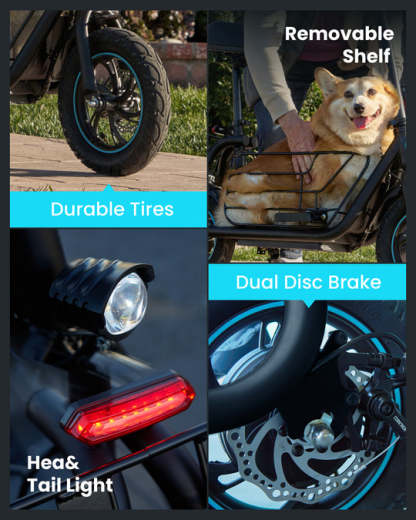 800W(Peak) Electric Scooter with Removeable Front And Back Basket