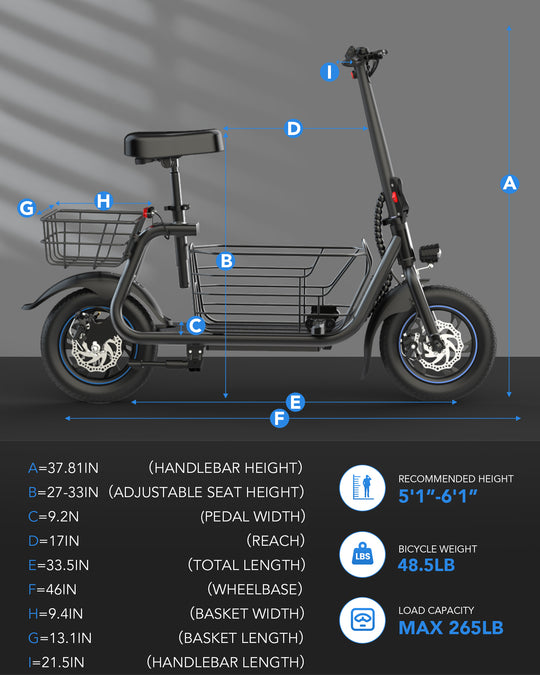 800W(Peak) Electric Scooter with Removeable Front And Back Basket