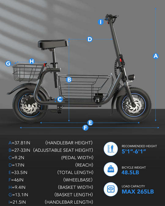 800W(Peak) Electric Scooter with Removeable Front And Back Basket