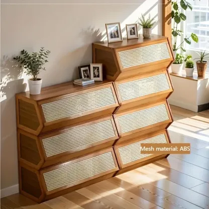 DIY Bamboo Bookshelve, 30cm Deep Bookshelf, ABS Engineering Plastic Flip Bookcase with Dustproof Back Panel, Display Cabinet for Corridor, Living Room and Bedroom