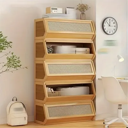 DIY Bamboo Bookshelve, 30cm Deep Bookshelf, ABS Engineering Plastic Flip Bookcase with Dustproof Back Panel, Display Cabinet for Corridor, Living Room and Bedroom