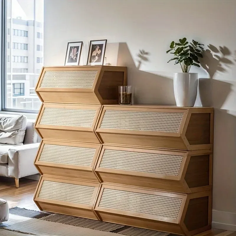 DIY Bamboo Bookshelve, 30cm Deep Bookshelf, ABS Engineering Plastic Flip Bookcase with Dustproof Back Panel, Display Cabinet for Corridor, Living Room and Bedroom