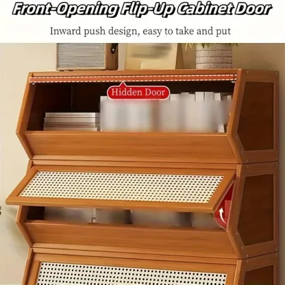 DIY Bamboo Bookshelve, 30cm Deep Bookshelf, ABS Engineering Plastic Flip Bookcase with Dustproof Back Panel, Display Cabinet for Corridor, Living Room and Bedroom