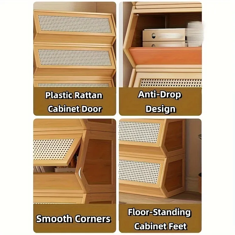 DIY Bamboo Bookshelve, 30cm Deep Bookshelf, ABS Engineering Plastic Flip Bookcase with Dustproof Back Panel, Display Cabinet for Corridor, Living Room and Bedroom