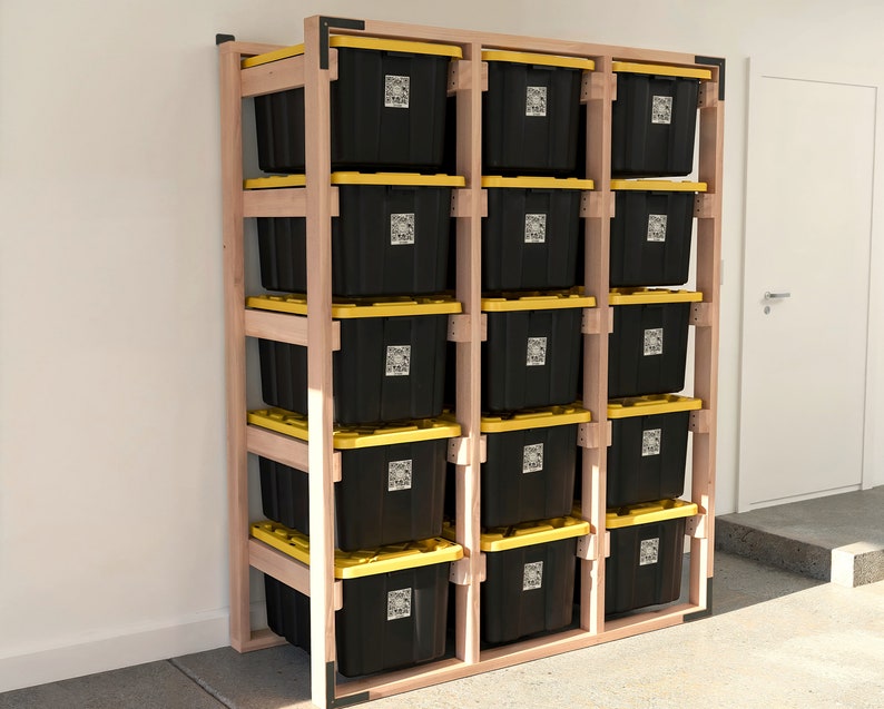 DIY 27 Gallon Tote Storage Rack Plans for 15 Totes