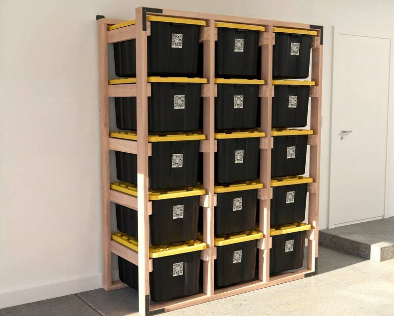 DIY 27 Gallon Tote Storage Rack Plans for 15 Totes