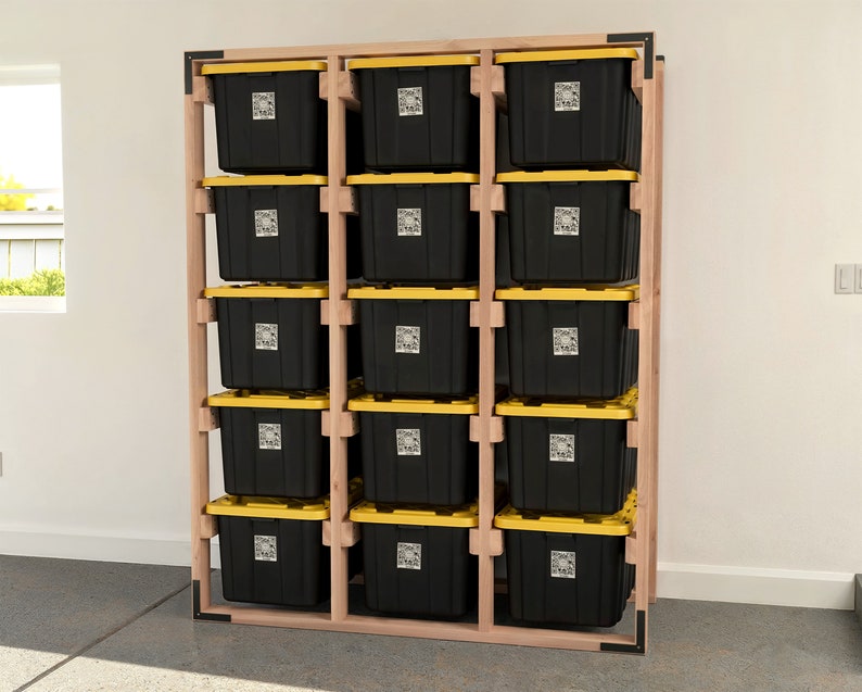DIY 27 Gallon Tote Storage Rack Plans for 15 Totes