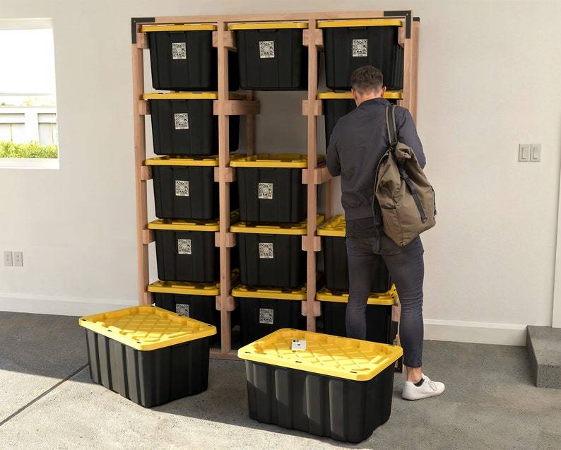 DIY 27 Gallon Tote Storage Rack Plans for 15 Totes