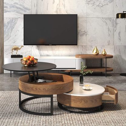 🎉Massive Discount🛒Round Coffee Table with Lift Up Top and Hidden Storage Space and Metal Frame