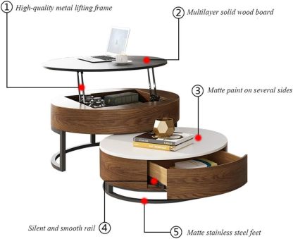 🎉Massive Discount🛒Round Coffee Table with Lift Up Top and Hidden Storage Space and Metal Frame