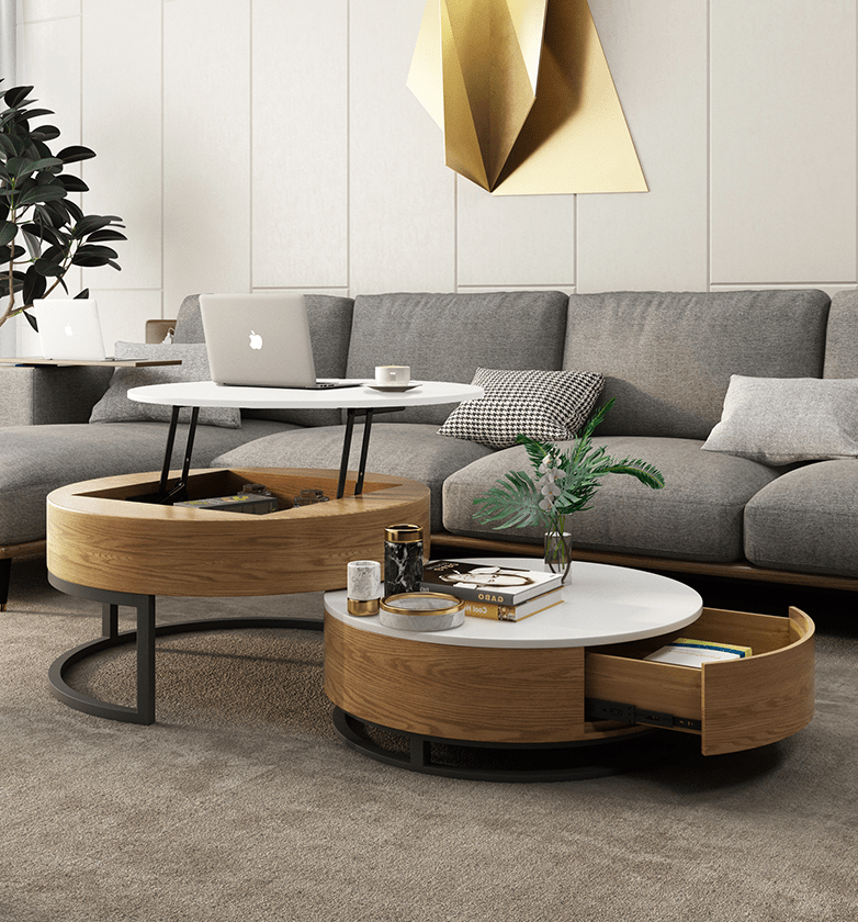 🎉Massive Discount🛒Round Coffee Table with Lift Up Top and Hidden Storage Space and Metal Frame
