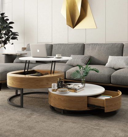 🎉Massive Discount🛒Round Coffee Table with Lift Up Top and Hidden Storage Space and Metal Frame