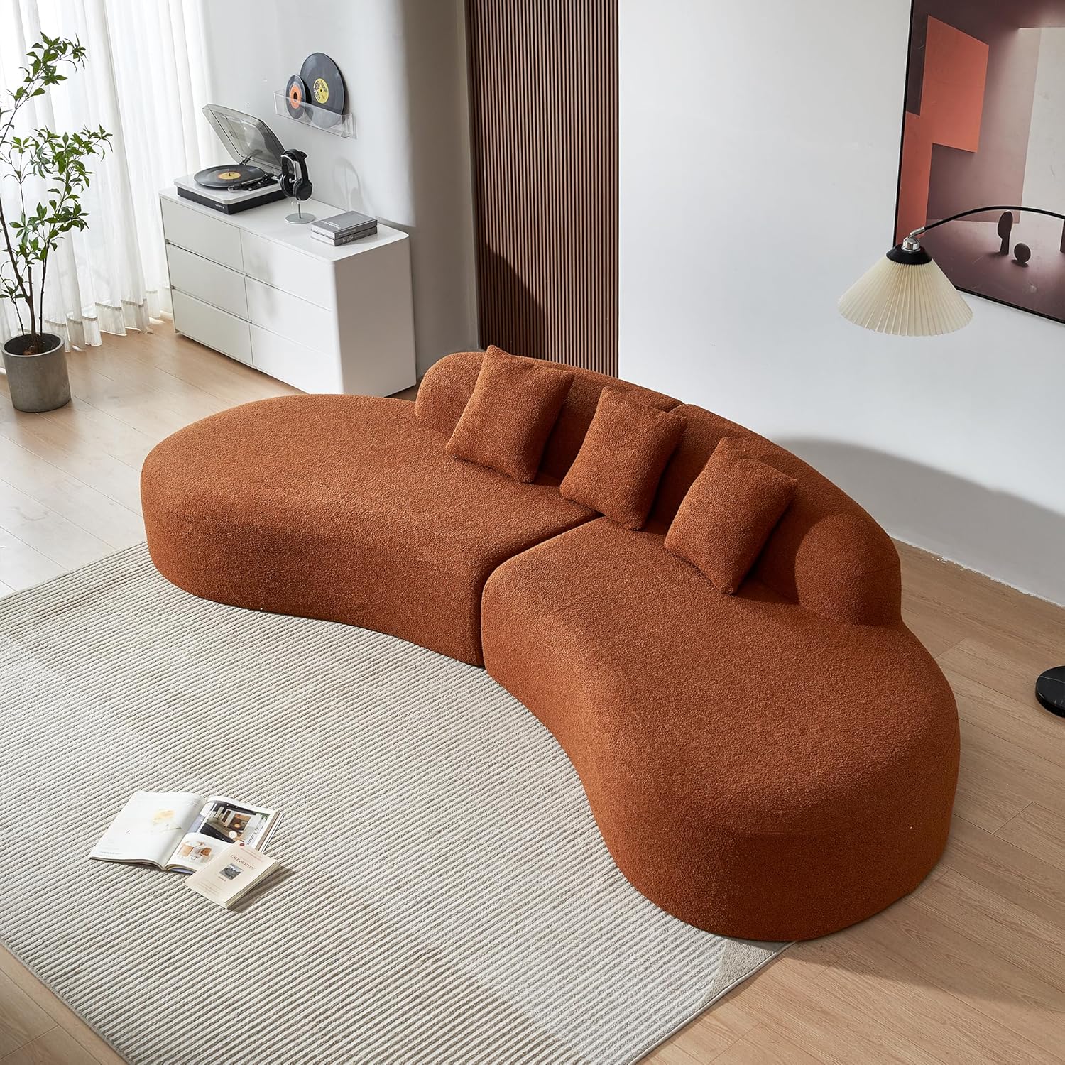 119.29" Curved Sectional Sofa Cloud Boucle Couch with Sherpa Fabric