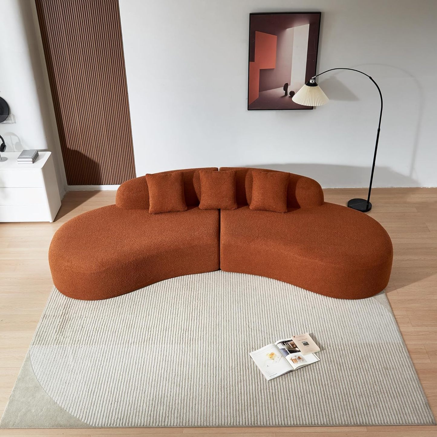 119.29" Curved Sectional Sofa Cloud Boucle Couch with Sherpa Fabric