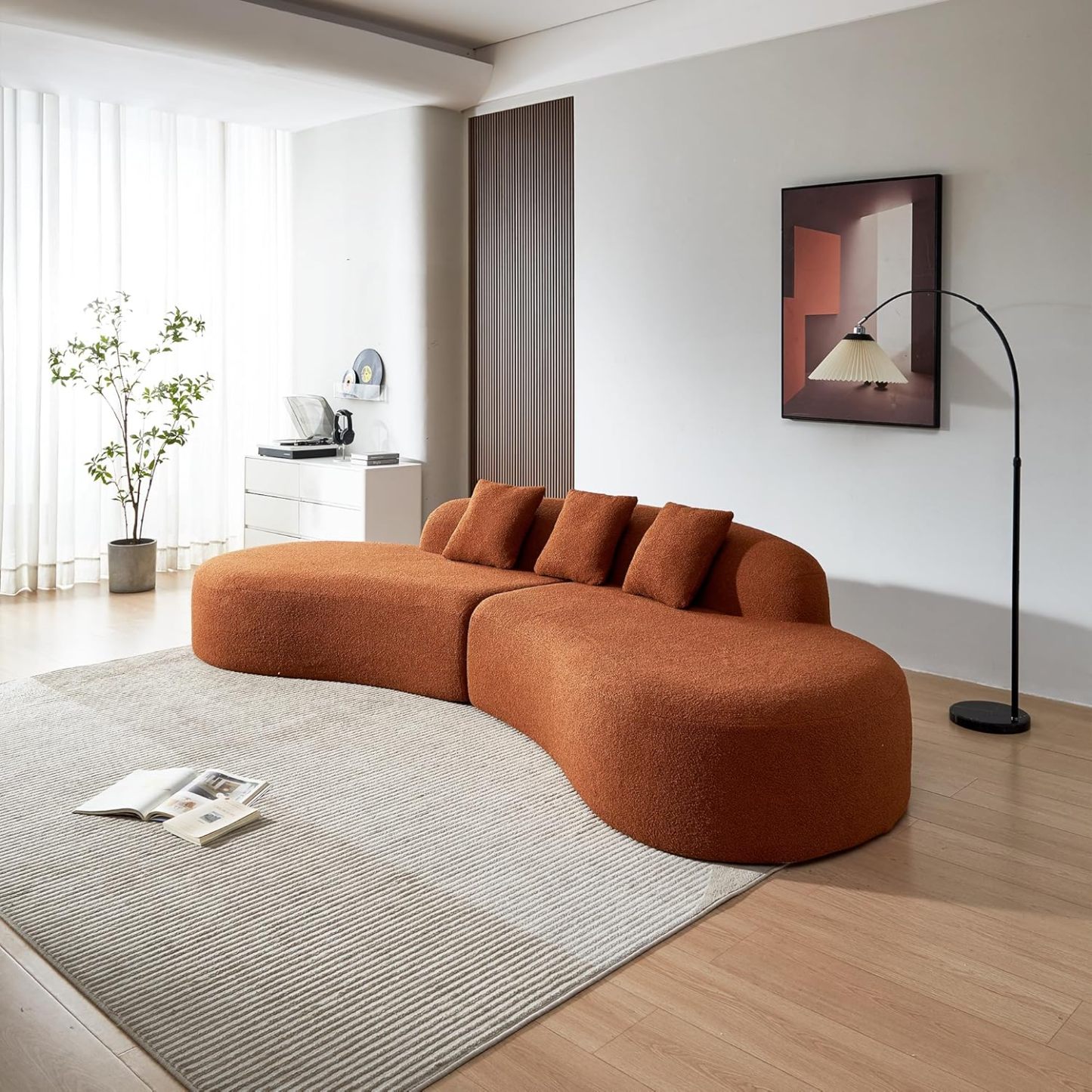 119.29" Curved Sectional Sofa Cloud Boucle Couch with Sherpa Fabric