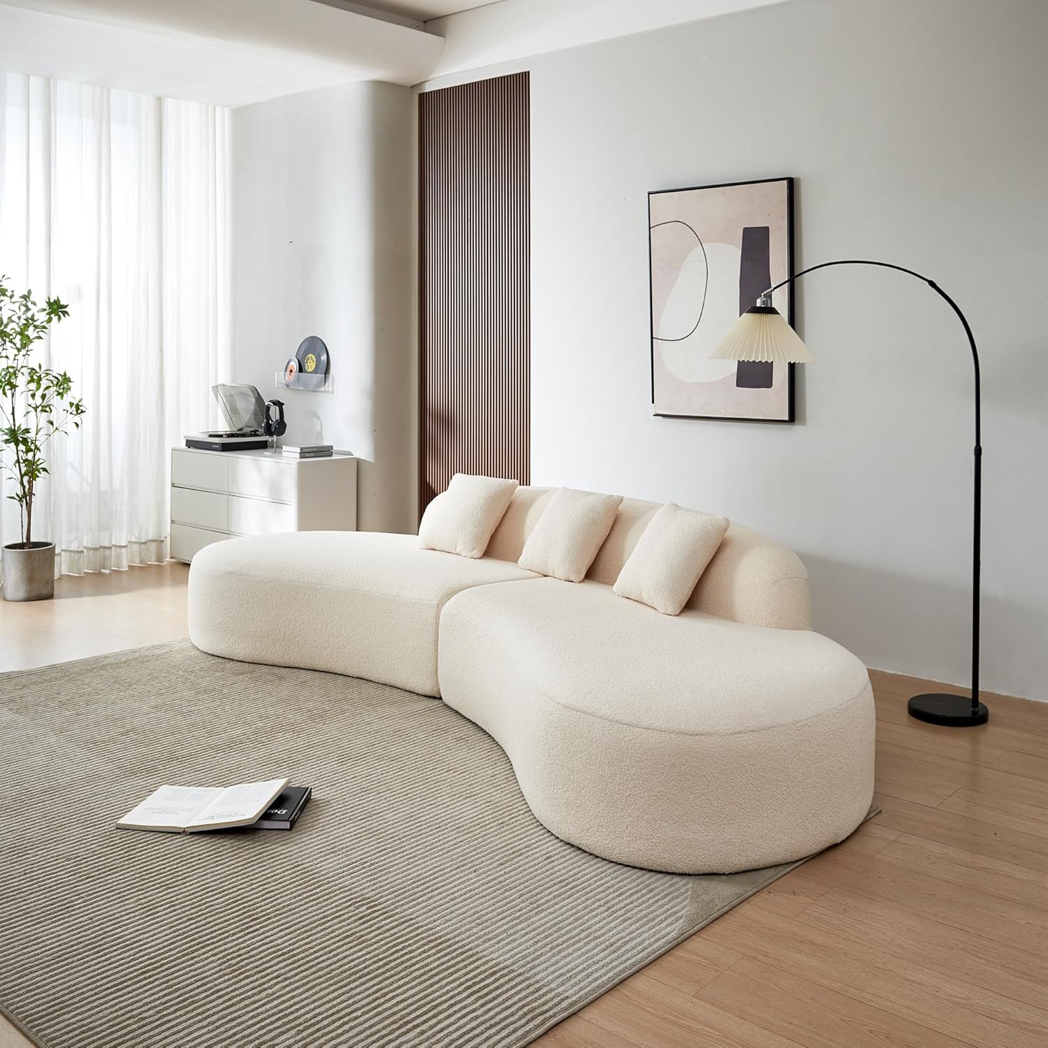 119.29" Curved Sectional Sofa Cloud Boucle Couch with Sherpa Fabric