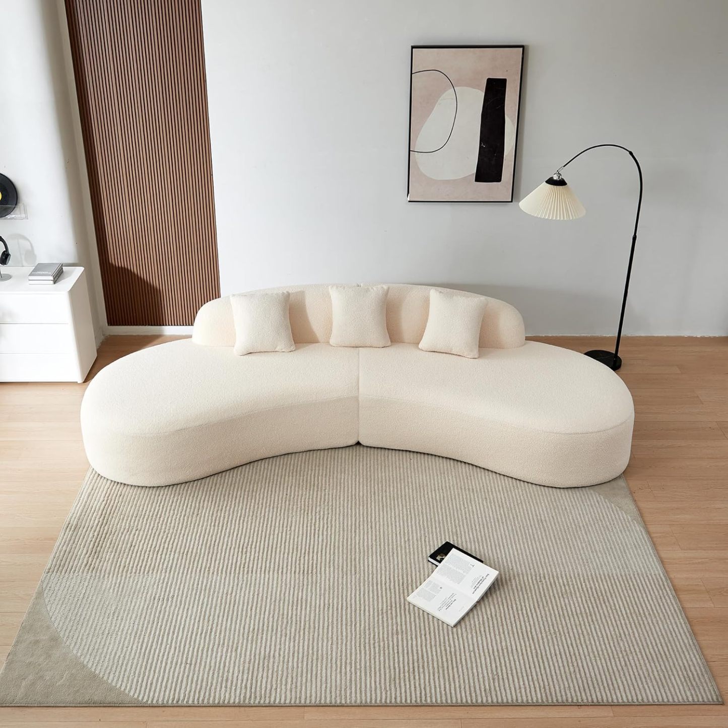 119.29" Curved Sectional Sofa Cloud Boucle Couch with Sherpa Fabric