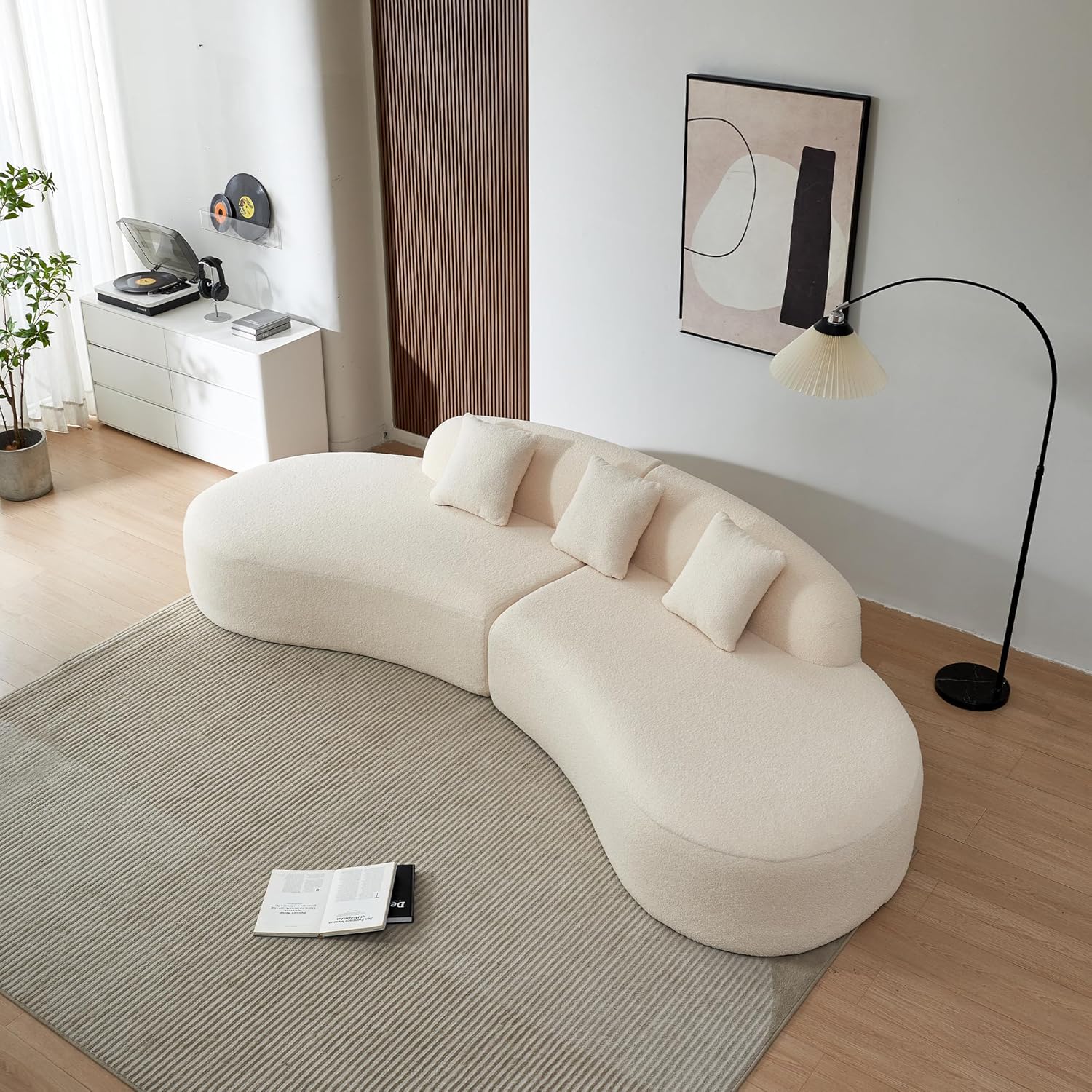 119.29" Curved Sectional Sofa Cloud Boucle Couch with Sherpa Fabric