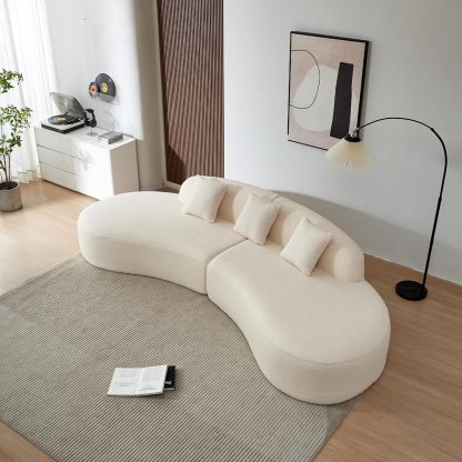 119.29" Curved Sectional Sofa Cloud Boucle Couch with Sherpa Fabric