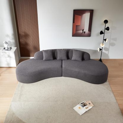 119.29" Curved Sectional Sofa Cloud Boucle Couch with Sherpa Fabric