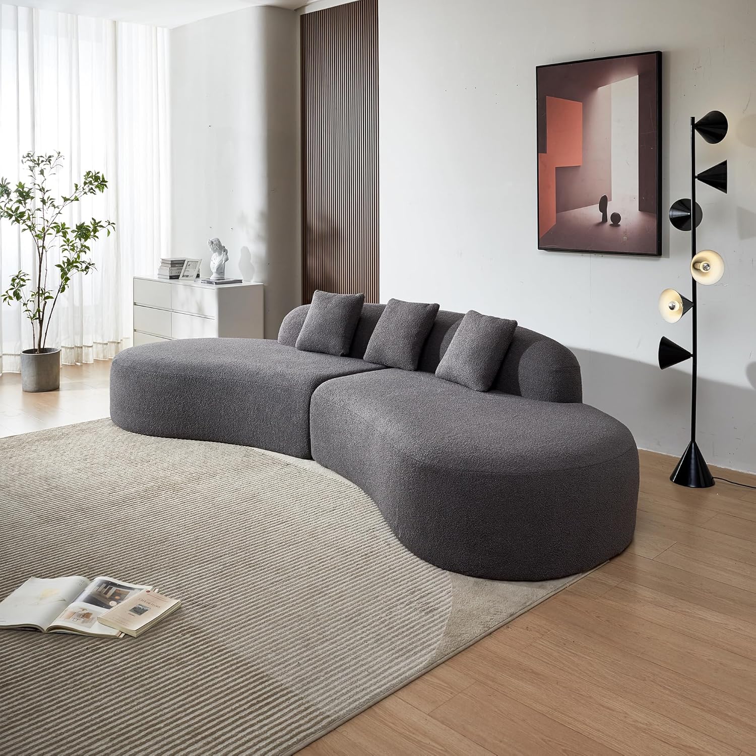 119.29" Curved Sectional Sofa Cloud Boucle Couch with Sherpa Fabric