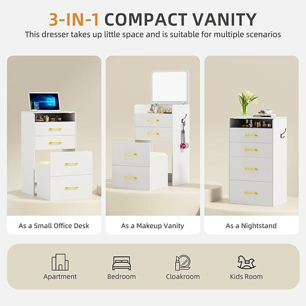 ✨3-in-1 Vanity, Nightstand & Stool Combo