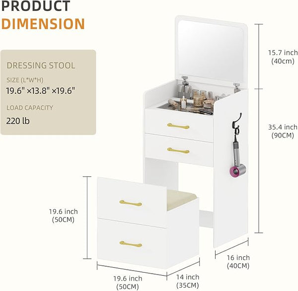 ✨3-in-1 Vanity, Nightstand & Stool Combo