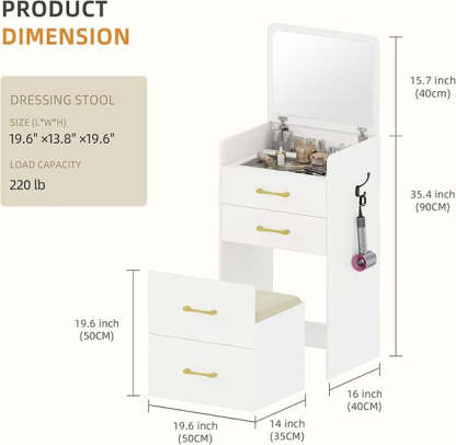 ✨3-in-1 Vanity, Nightstand & Stool Combo