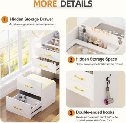 ✨3-in-1 Vanity, Nightstand & Stool Combo