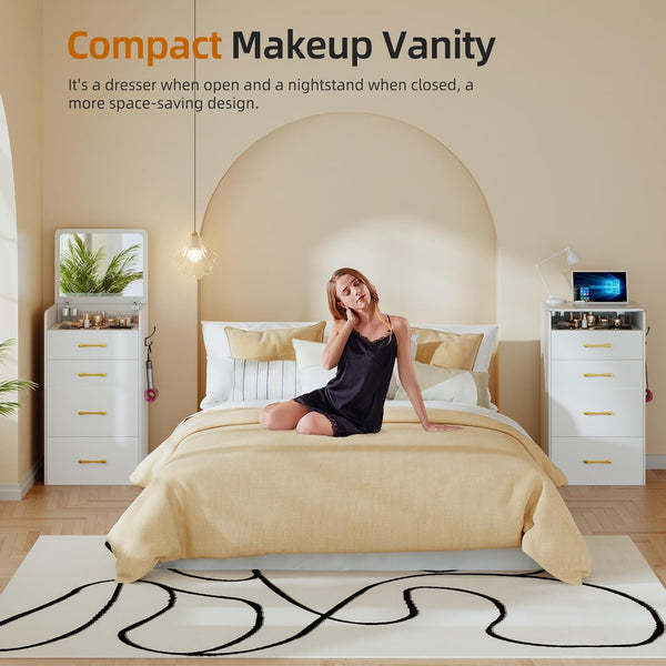 ✨3-in-1 Vanity, Nightstand & Stool Combo