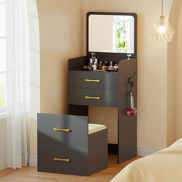 ✨3-in-1 Vanity, Nightstand & Stool Combo