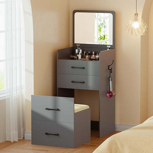 ✨3-in-1 Vanity, Nightstand & Stool Combo