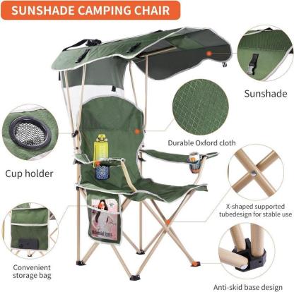 New Upgrade Wide lawn chair, camping chairwith foldable sunshade