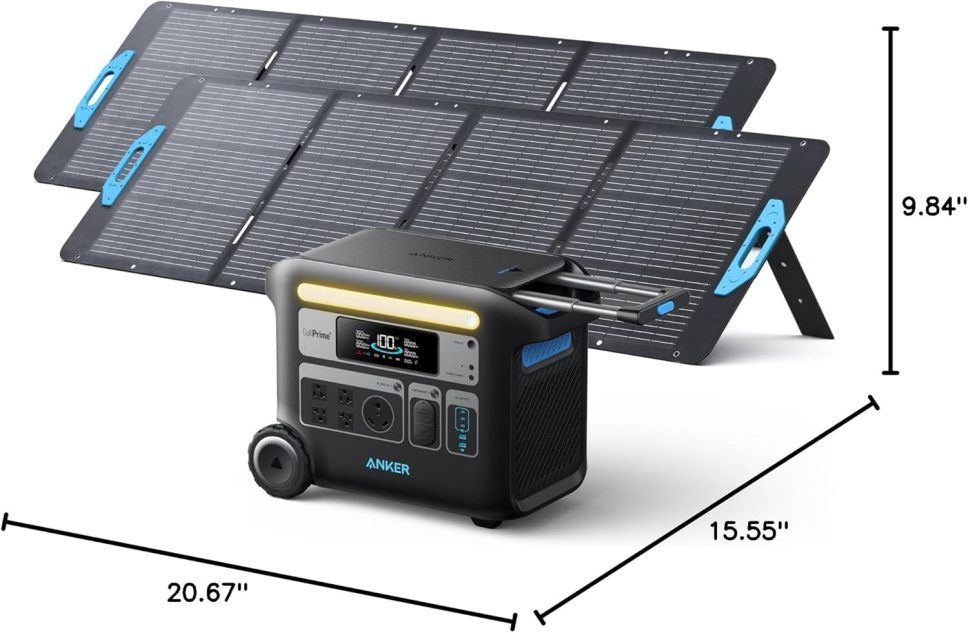 Anker SOLIX F2000 Solar Generator, 2048Wh Portable Power Station with LiFePO4 Batteries and 2× 200W Solar Panel, GaNPrime Technology, 4 AC Outlets Up to 2400W for Home, Power Outages, Camping, and RVs 1