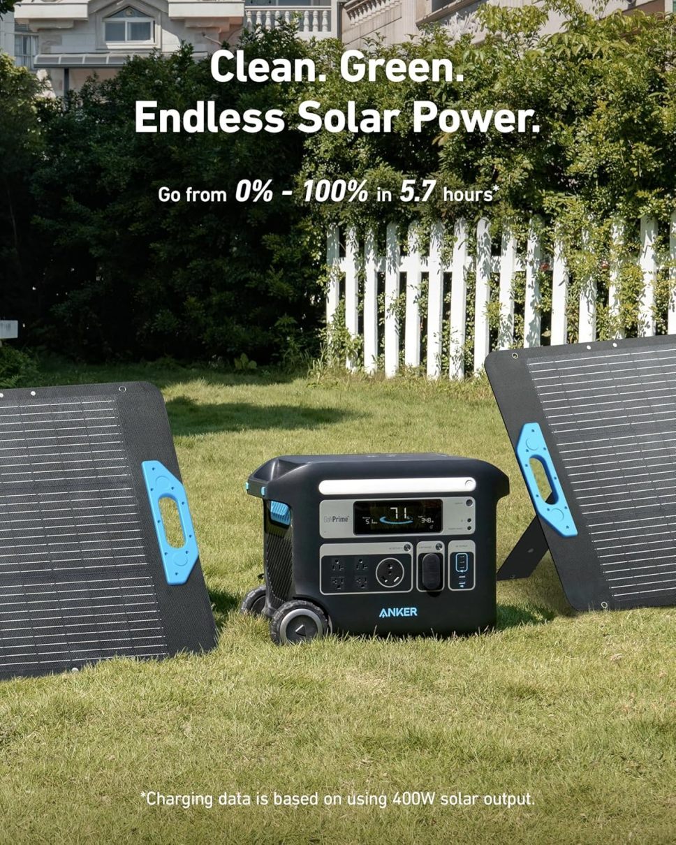Anker SOLIX F2000 Solar Generator, 2048Wh Portable Power Station with LiFePO4 Batteries and 2× 200W Solar Panel, GaNPrime Technology, 4 AC Outlets Up to 2400W for Home, Power Outages, Camping, and RVs 1