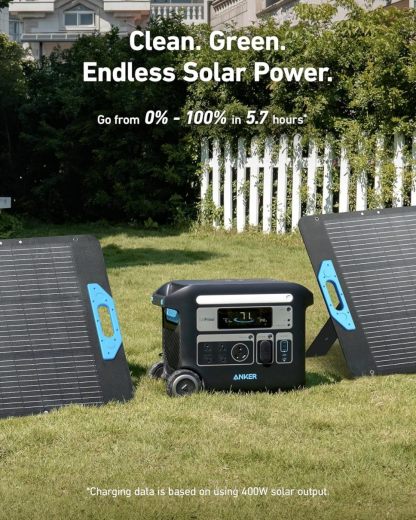 Anker SOLIX F2000 Solar Generator, 2048Wh Portable Power Station with LiFePO4 Batteries and 2× 200W Solar Panel, GaNPrime Technology, 4 AC Outlets Up to 2400W for Home, Power Outages, Camping, and RVs 1
