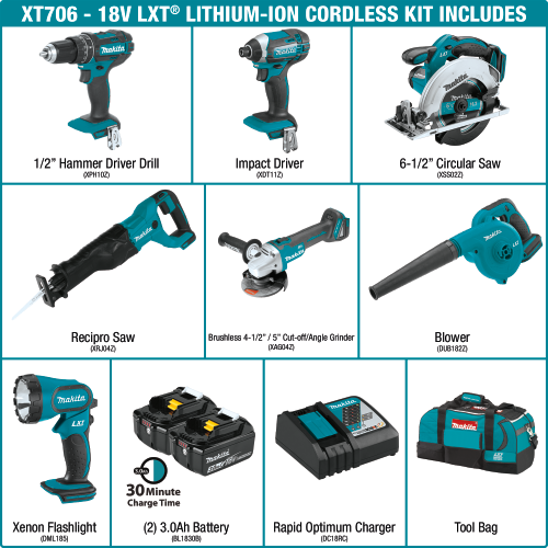 18V LXT® Lithium‑Ion Cordless 7‑Pc. Combo Kit (3.0Ah)
