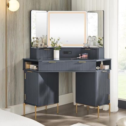💄 48" Channeled Makeup Desk with Triple HD Mirror & Lights 