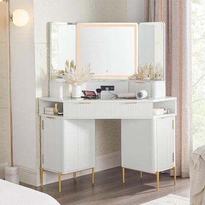 💄 48" Channeled Makeup Desk with Triple HD Mirror & Lights 