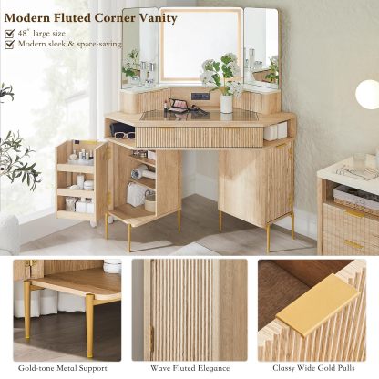 💄 48" Channeled Makeup Desk with Triple HD Mirror & Lights 