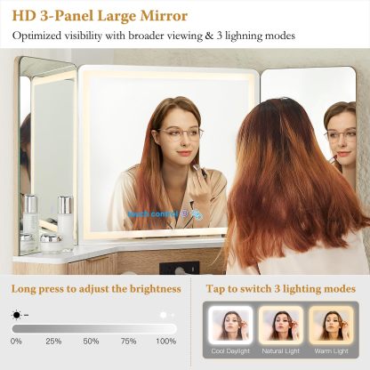 💄 48" Channeled Makeup Desk with Triple HD Mirror & Lights 