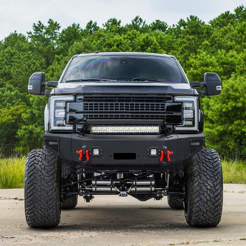 Heavy-duty Steel Front Bumper for 2017-2022 Ford F250/F350/F450/F550 with Winch Plate & LED Lights & D-Rings & Sensor Holes