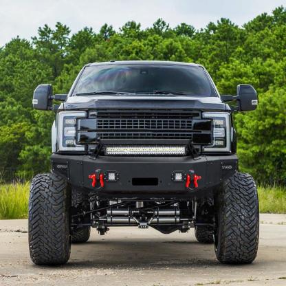 Heavy-duty Steel Front Bumper for 2017-2022 Ford F250/F350/F450/F550 with Winch Plate & LED Lights & D-Rings & Sensor Holes