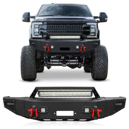 Heavy-duty Steel Front Bumper for 2017-2022 Ford F250/F350/F450/F550 with Winch Plate & LED Lights & D-Rings & Sensor Holes