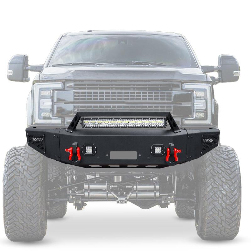 Heavy-duty Steel Front Bumper for 2017-2022 Ford F250/F350/F450/F550 with Winch Plate & LED Lights & D-Rings & Sensor Holes