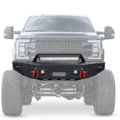 Heavy-duty Steel Front Bumper for 2017-2022 Ford F250/F350/F450/F550 with Winch Plate & LED Lights & D-Rings & Sensor Holes