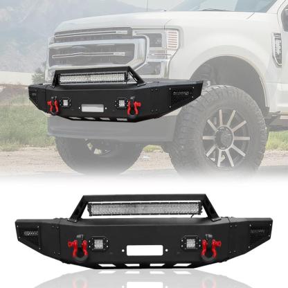 Heavy-duty Steel Front Bumper for 2017-2022 Ford F250/F350/F450/F550 with Winch Plate & LED Lights & D-Rings & Sensor Holes